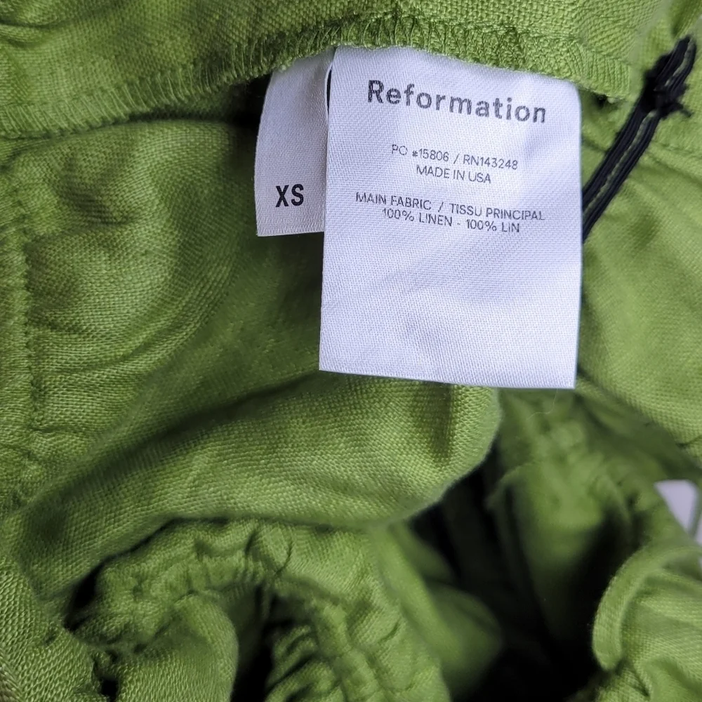 Reformation Ruskin Green Linen Crop Top XS Cottagecore Tank